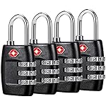 TSA Luggage Locks (4Pack) - 3 Digit Combination Padlocks - Approved Travel Lock for Suitcases & Baggage (Black)