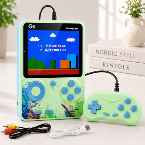 Image of Kids G5 500 in 1 Retro Game Console Handheld | Portable Classic Video Game Box with Gamepad, 2 Player Support, TV Output, Rechargeable Battery, Pocket Size Gaming Device for Travel & Home