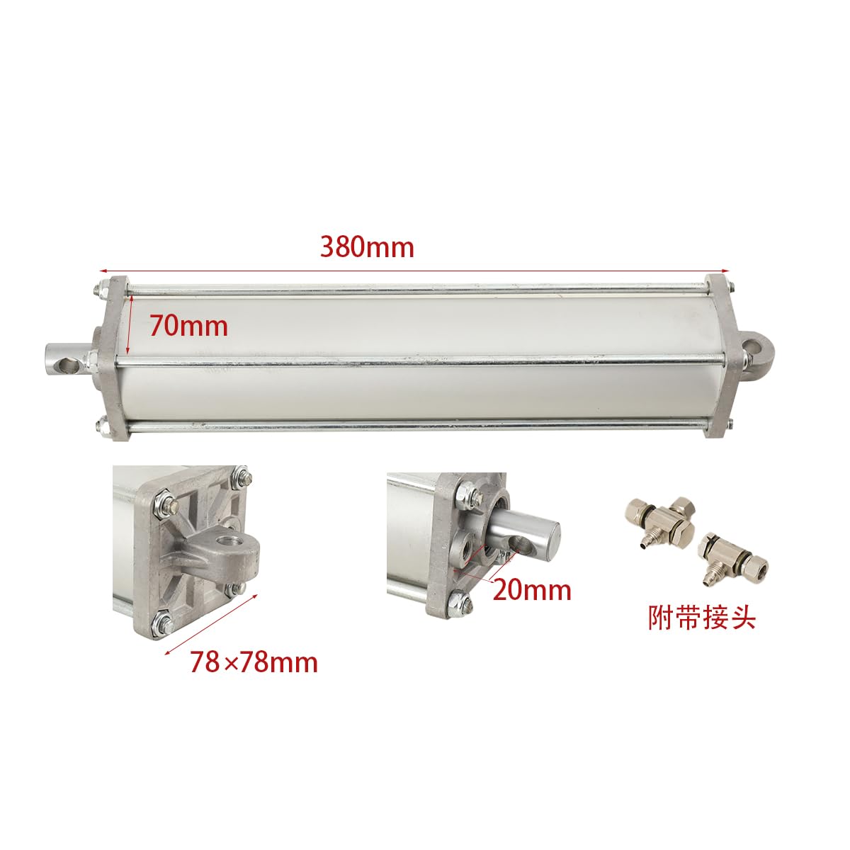 TABODD Tire Changer Machine Table Top Air Cylinder 380x70x78mm, Aluminum Alloy Pneumatic Air Cylinder with Connector Accessories(PT1/8, Stroke: 320mm)