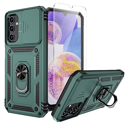 Weycolor for Galaxy A14 5G Phone Case,Slide Camera Cover HD Screen ProtectorMilitary Grade Shockproof Ring Holder Kickstand Protective for Samsung Galaxy A14 5G Case, Pine Green
