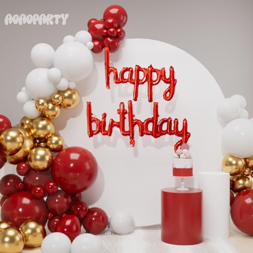 Image of Red Happy Birthday Balloons Banner 16 Inch Mylar Foil | Happy Birthday Letters Sign for Women Men Adults Birthday Party Decorations