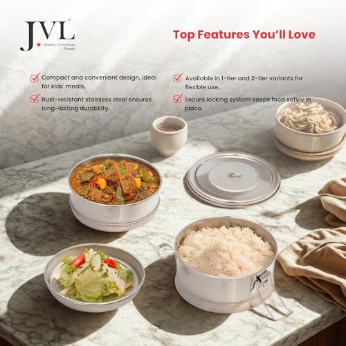 Image of JVL Stainless Steel 2 Tier Lunch Box (Round, Small)