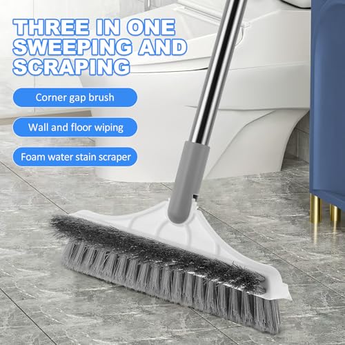 TEHAUX 三合一調節可能字型床ブラシ 長柄付き 隙間や浴室キッチンの床ル清掃用 転ブラシ ヘビーデューティ多目的掃除ツール