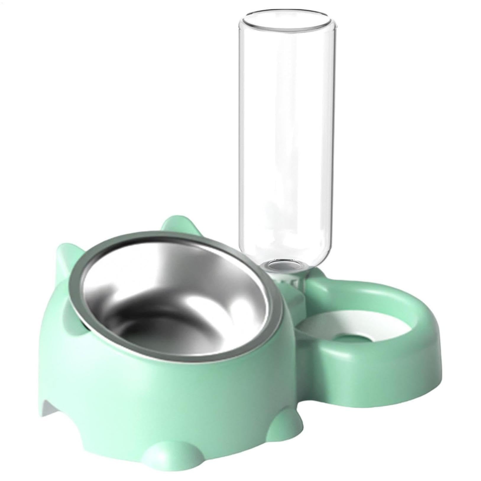 Dog Cat Bowls Water and Food Bowl Set, Adjustable Tilted Cat Food and Water Bowl, Convenient 16 Degree Tilted Dog Dish Water Dispenser, Pet Feeder Bowl for Puppy Medium Dogs Cats (Green)