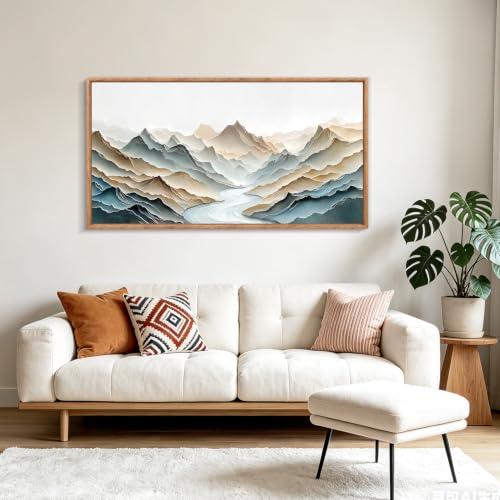 Image of CHDITB 3D Textured Mountain Vista Wall Art, Neutral Earth Tone Wall Decor