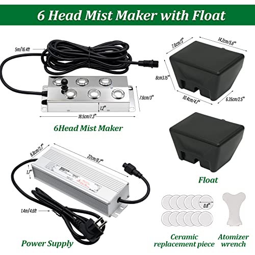MOGOULUA Nebelmacher 6 Kopf Ultraschall Nebelgerät 5.5L/H mit 250W Wasserdichtem Netzteil Schweres Nebelgerät Innenhof Nebel Luftbefeuchter Teich Nebelgerät für Gartenbau Gewächshauslandschaft