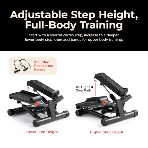 Image of Sunny Health & Fitness Twist Stair Stepper with Resistance Bands | Low-Impact, Side-Twist Motion, Adjustable Step Height, Hydraulic Resistance, SunnyFit App, Up to 350 lb Capacity