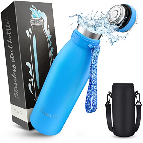 Vezato dricksflaska rostfritt stål - BPA-fri isolerad flaska 500ml - Läcksäker vattenflaska med dubbel isolering - Termosflaska diskmaskinssäker -...