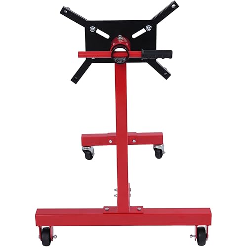 Red Engine Stand 1250 lbs Capacity 360 Degree Head Motor Stand, Cast Iron Motor Hoist, 4-Caster, 4 Adjustable Arms, for Vehicle Maintenance, Auto Repair