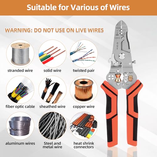 Image of Wire Stripper Cutter Crimping Tool - 9 in 1 Wire Stripper Tool with Cutter Crimper Function AWG 22-10 Wire Cutters Pliers for Wire Splitting,Stripping,Cutting,Crimping, Clamping,Winding,Sharpening
