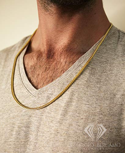 Giorgio Bergamo 925 Italian Sterling Silver 1mm - 5.5mm Solid Franco Chain, Yellow Gold Plated Square Box Link Necklace, Bracelet or Anklet4