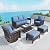 SUNSHINE VALLEY 6 Piece Patio Furniture Set with Swivel Chairs, High Back Wicker Rattan Sofa with Extra Thick Cushion, Coffee Table and Ottoman, Outdoor Conversation Set for Backyard Deck, Blue