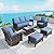 SUNSHINE VALLEY 6 Piece Patio Furniture Set with Swivel Chairs, High Back Wicker Rattan Sofa with Extra Thick Cushion, Coffee Table and Ottoman, Outdoor Conversation Set for Backyard Deck, Blue