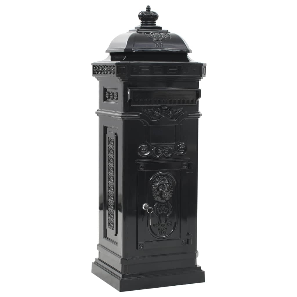 vidaXL Boîte aux Lettres à Pilier Aluminium Vintage antirouille Noir