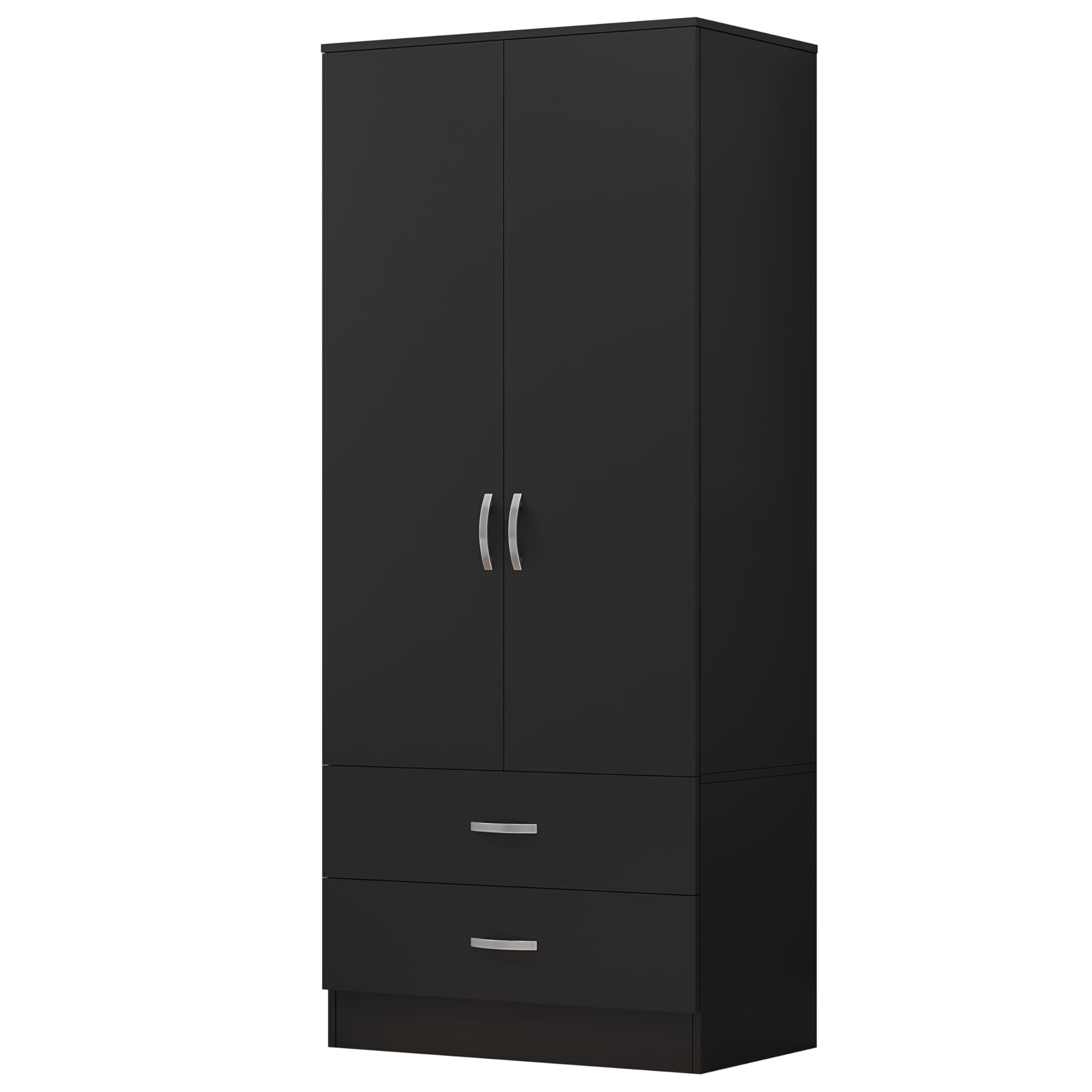 Nera 2 Door Wardrobe with Drawers and Hanging Rail Slim Wardrobes for Small Bedrooms Storage (Matt Black)