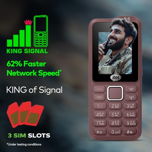 Image of Itel Kingsignal Keypad Mobile Phone | Stronger Signal |1500 mAh 33 Days Standby Super Battery | Type C Charger | KingVoice | Wireless FM with Recording | Auto Call Recording |Kevlar Texture|Purple Red