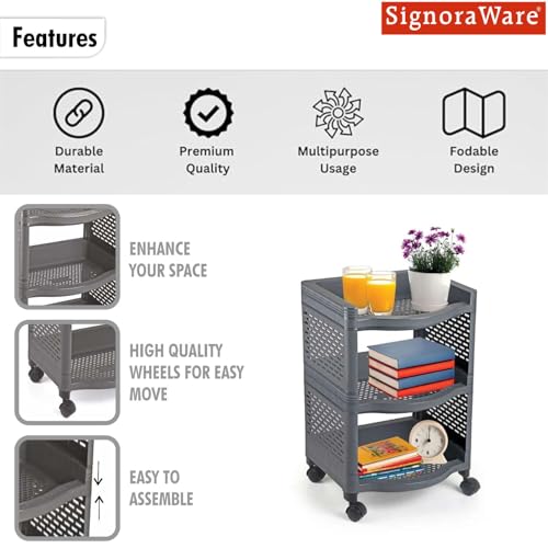 Image of SignoraWare Smart BPA Free Plastic Organiser | Modular Design | Designed to fit on countertops | Easy to Clean | Lightweight & Durable | Ideal for Daily-use Spices (20kg | Set of 3 | Darkgrey)