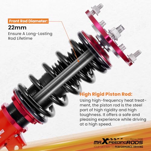 maXpeedingrods Coilovers for Honda Civic Hatchback 2016-2021 52mm clamp diameter only, Height Adjustable Coilovers Suspension Kit, Preset Damping Shock Absorber Struts, Lowering Kit Red - Image 4