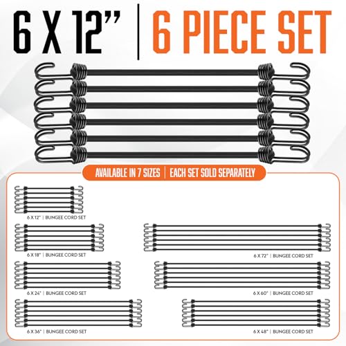 Image of 12 Inch Bungee Cords with Hooks - 6Pcs Bungie Set Heavy Duty Outdoor