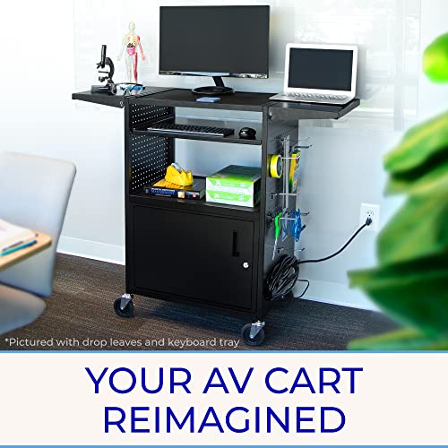 Line Leader Stellar Av Cart | Computer Cart With Pegboard Siding & 12 Hooks For Customizable Storage | Two Locking Cabinets | Ul Safety Certified Power Outlets | Mobile Workstation With Locking Wheels #TOP6