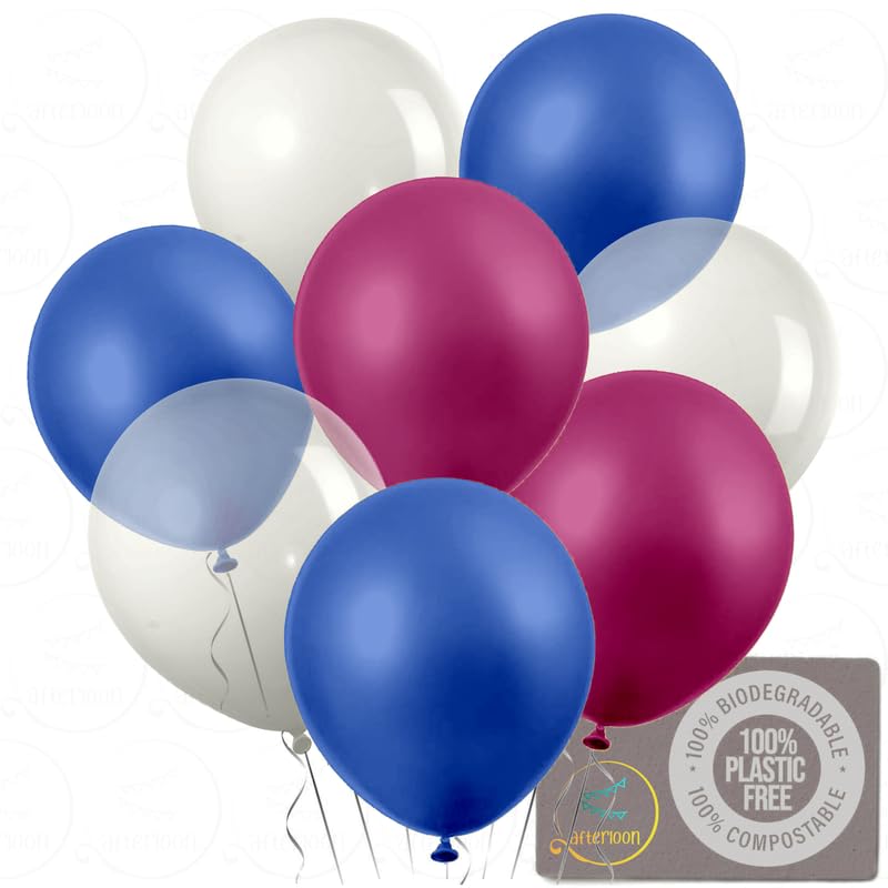 Image of AFTERLOON Natural Rubber Latex Mini Balloons 50 pcs Pearlized Blue /Fuchsia /Clear 5 Inch Pearl Color, Plastic-Free Alternative Pearlescent Durable Thickened Extra Strong Helium Float, Wedding Decor