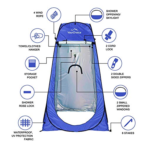 Image of Your Choice Pop Up Shower Tent 47.2 inch Wx74.8 /82.7 inch H Privacy Changing Tent | Waterproof Silver Coating Portable Shelter with Carry Bag for Camping, Beach, RV, Hiking, Fishing
