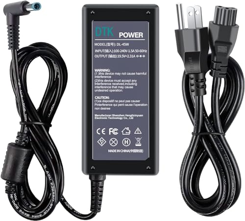 DTK 19.5V 2.31A 45W HP Ac Laptop Charger for Pavilion, Elitebook Folio, HP Stream Adapter for Notebook Computer PC Power Cord(Blue Tip : 4.5 X 3mm)