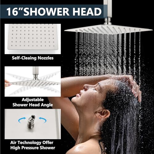 Image of Aolemi Ceiling Shower Faucet Set System Dual Head 16&6 Inch Brushed Nickel