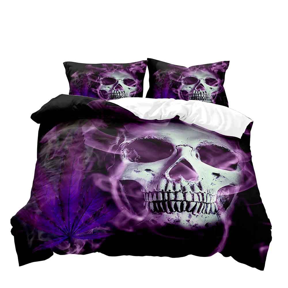 LUVIVIHOME 2PCS Skull Duvet Cover, Twin Bedding Sets, Purple Skull Bedding, Skeleton Bedding Comforter Bedspread Quilt Cover, Horror Cool Room Decor for Teen Boys Men Boyfriend Husband, 1 Pillow Sham