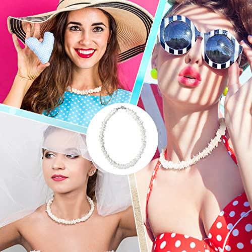 Funtery 6 Pcs White Puka Shell Necklace Hawaiian Seashell Necklace Beach Necklaces Clam Chips Surfer Necklace with 6 Extended Chain for Men Women4