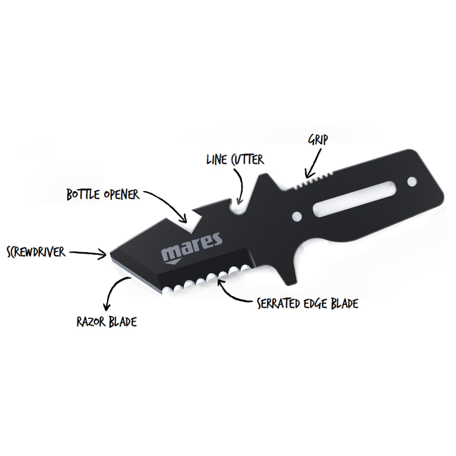 Mares Neutron - Cuchillo de buceo de acero inoxidable de 137 mm de largo, funda con trabillas y correas incluidas
