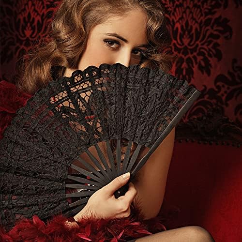 burkfeeg Black Lace Hand Folding Fan, Design Folding Hand Fans Womens Lace Fan Vintage Wedding Fan Women Spanish Hand Fan for Wedding Decoration DIY Decoration