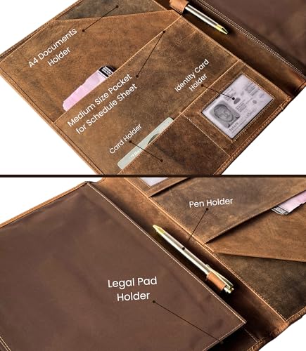 Image of Rustic Town Handmade Leather Business Portfolio File Folder | Professional Folder Organizer Gift for Men & Women | Durable Leather Padfolio Bag 3 + 1 Sleeves for documents and Notepad (Medium, Brown)