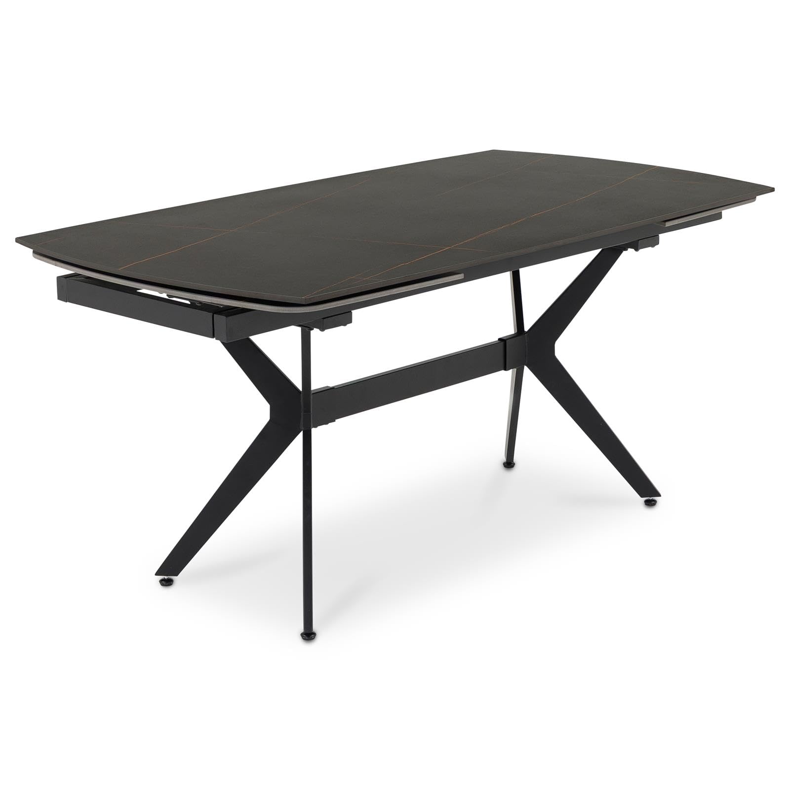 IDIMEX Table à Manger Leana Extensible 160-240 cm pour 6 à 8 Personnes avec Plateau en Céramique Aspect Marbre Noir, Piètement Central en Métal et Plateau Rectangle Marbré, Facile d’Entretien.