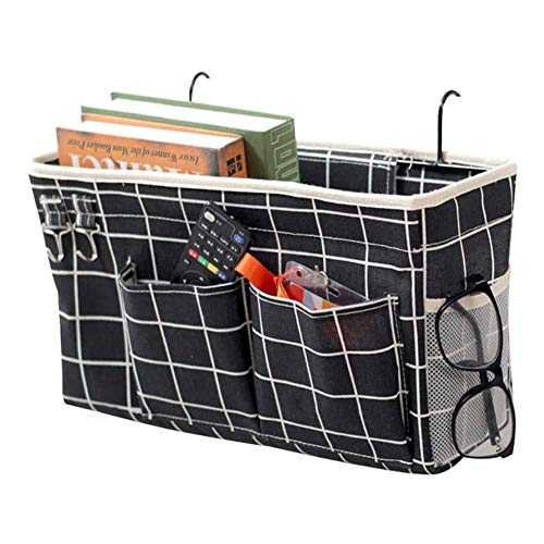 Betttasche Bett Organizer Hängetasche Hochbett Aufbewahrungstasche für Buch, Magazin, Spielzeug, Handy, Kopfhörer (Schwarz Gitter)