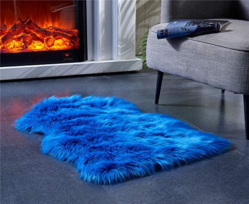 EasyJoy Ultra Soft Fluffy Rugs Faux Fur Rug Chair Cover Seat Pad Fuzzy Area Rug for Bedroom Floor Sofa Living Room (2 x 3 ft Sheepskin, Navy Blue) - Thumbnail 3