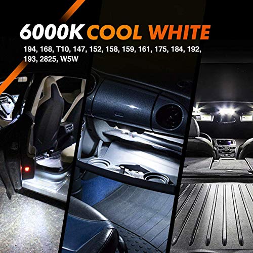 SEALIGHT 194 LED Light Bulb 10 Pack 6000K White Super Bright 168 2825 W5W T10 Wedge LED Replacement Bulbs Error Free for Car Dome Map Door Courtesy License Plate Lights - Thumbnail 2
