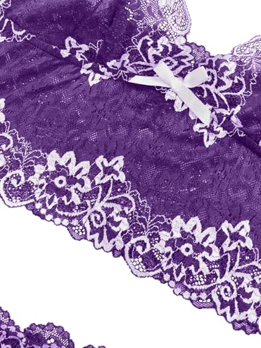 Image of Lilosy Sexy Lingerie for Women Lace Pajamas Set Cami Bra and Panty High Waist Sheer Sleepwear 2 Piece 2XS-6XL