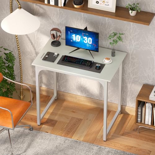 Image of PayLessHere | 32 Inch Computer Desk | White | Office Desk with Metal Frame, Adjustable Feet | Water-Resistant, Scratchproof Surface | Sturdy Writing Table for Home Office or Study | Pack of 1