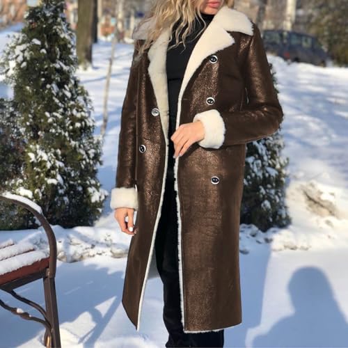 Women's Faux Fur Coats 2025 Winter Fleece Lined Suede Coat Open Front Long Double-Breasted Lined Jacket Overcoat3