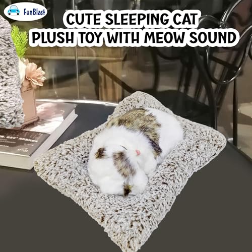 Image of FunBlast Cute Sleeping Cat Plush Toy with Meow Sound, Gift for Kids, Toy Accessories for Car Dashboard (Grey)