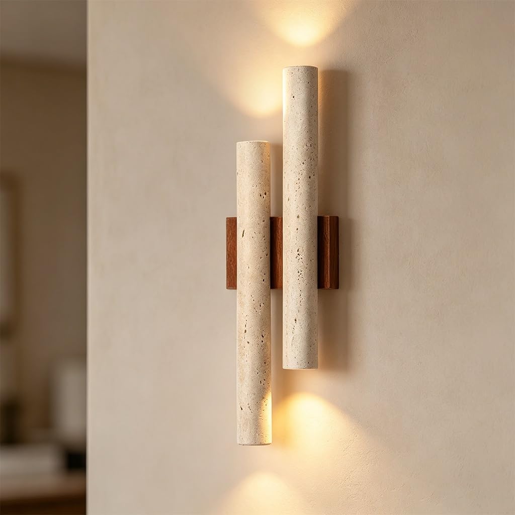 Aplique De Pared Piedra Wabi Sabi Moderno Largo Lámpara Pared Luz Cálida Iluminación Mural Travertino Natural 4 Casquillos G9 50cm Longitud Salón Dormitorio Café Hotel Decoración Interior