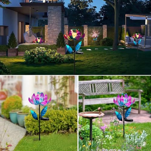 Image of Outdoor Garden Decor Solar Spinners Lights - Metal Wind Spinner Solar Lights for Yard, Patio, Garden Lawn Oranments