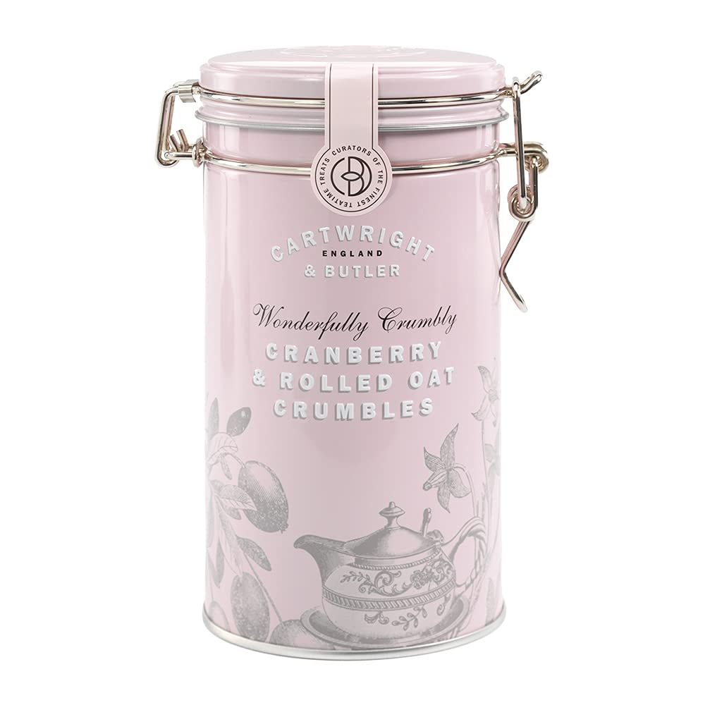 Cartwright & Butler Biscuits - 200g Cranberry & Rolled Oat Crumbles, Delicious Buttery Biscuits Oaty & Crumbly with Whole Dried Cranberries, A Luxury Biscuit Gift in Signature Clip-Lid Tin