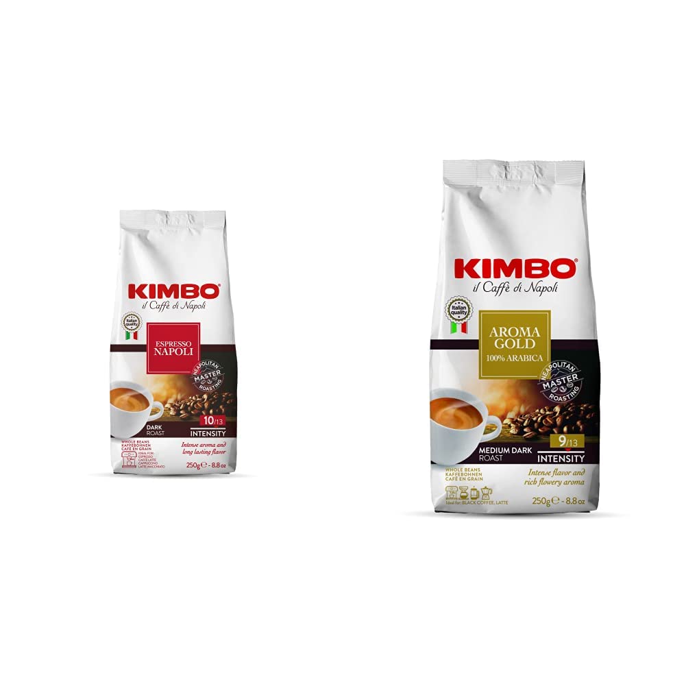 Coffee Espresso Napoli, Coffee Beans, Authentic Roast Italian Coffee Beans, Strong Rich Aroma Taste (1 x 250g Bag) & Aroma Gold 100% Arabica Coffee Beans, 250g Bag