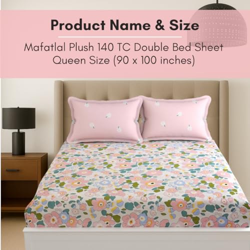 Image of Mafatlal Plush 140 GSM Double Bed Sheet Microfiber | 90 x 100 Inches |Queen Size | Soft, Strong & Easy Wash