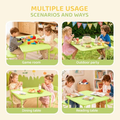 Image of JOYMOR Kids Folding Table and Chairs Set, 3-Piece Metal Frame Activity Set with Easy-Fold Design for Playroom & Classroom, Green