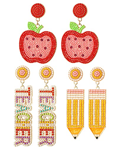 Teacher Earrings for Women Rhinestone Beaded Dangle Drop Pencil FRIYAY Earrings Colorful Teacher Appreciation Earrings Back To School Jewelry Set