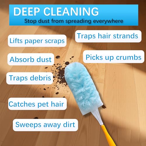 Image of 60 Count Disposable Dusters Refills, 360 Heavy Duty Duster Refills Compatible with Swiffer Duster Refills (60 Count Duster Refill +2 Handle)