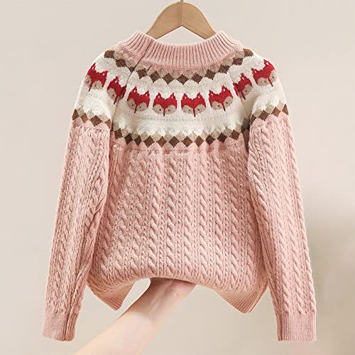 Kids Girls Vintage Cable Knit Sweater Toddler Cute Fox Pattern Thicken Warm Twist Knitted Crewneck Pullover Outerwear2